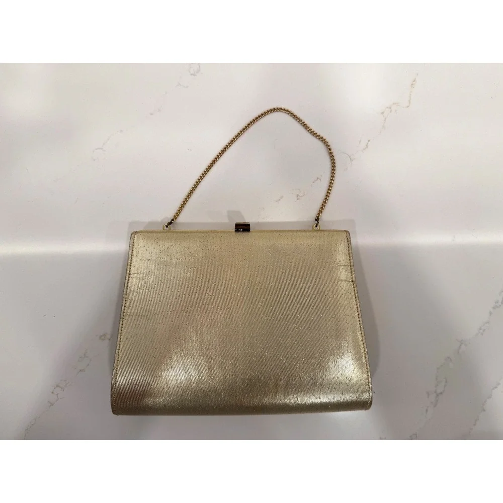 Vintage Evening Clutch Bag Womens Small Gold Fair Metallic Chain Strap Formal